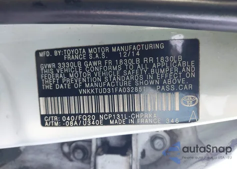 2015 Toyota Yaris L from USA, damaged, VIN VNKKTUD31FA032851